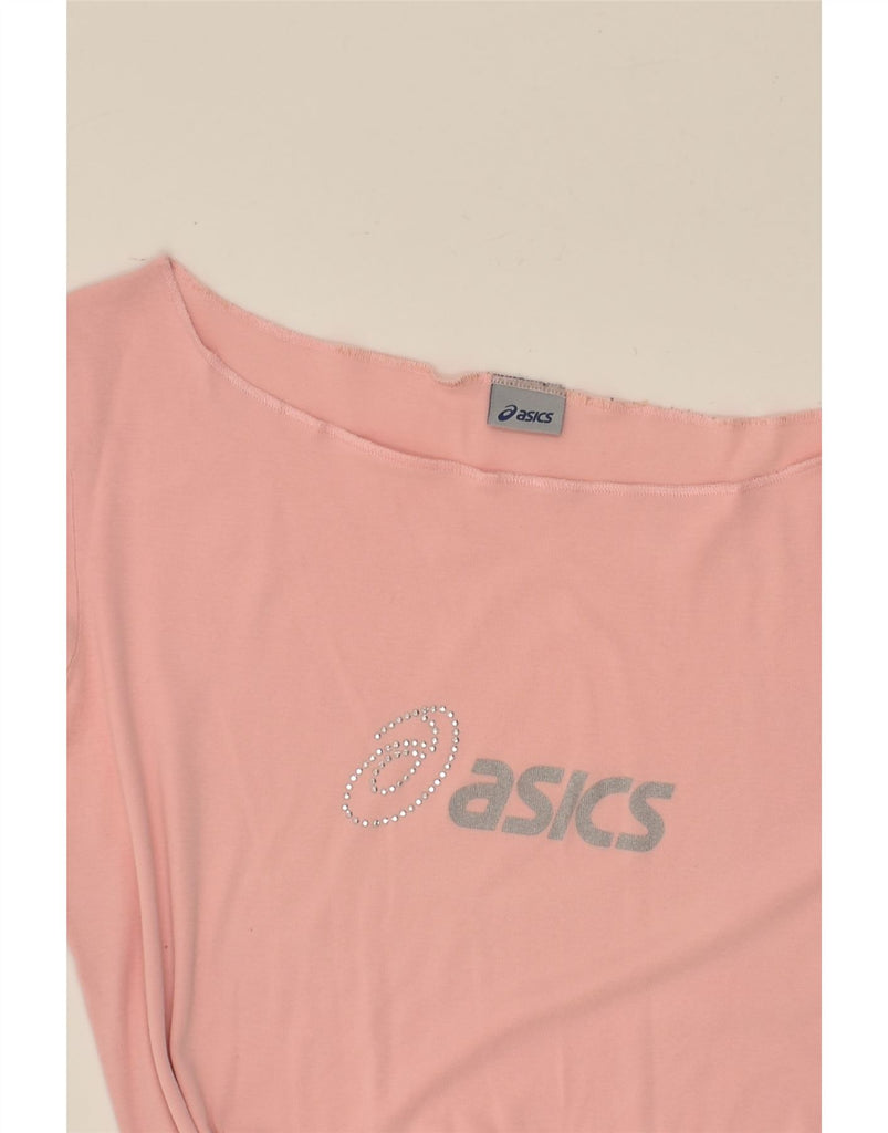 ASICS Womens Graphic Top Long Sleeve UK 14 Large Pink Cotton | Vintage Asics | Thrift | Second-Hand Asics | Used Clothing | Messina Hembry 