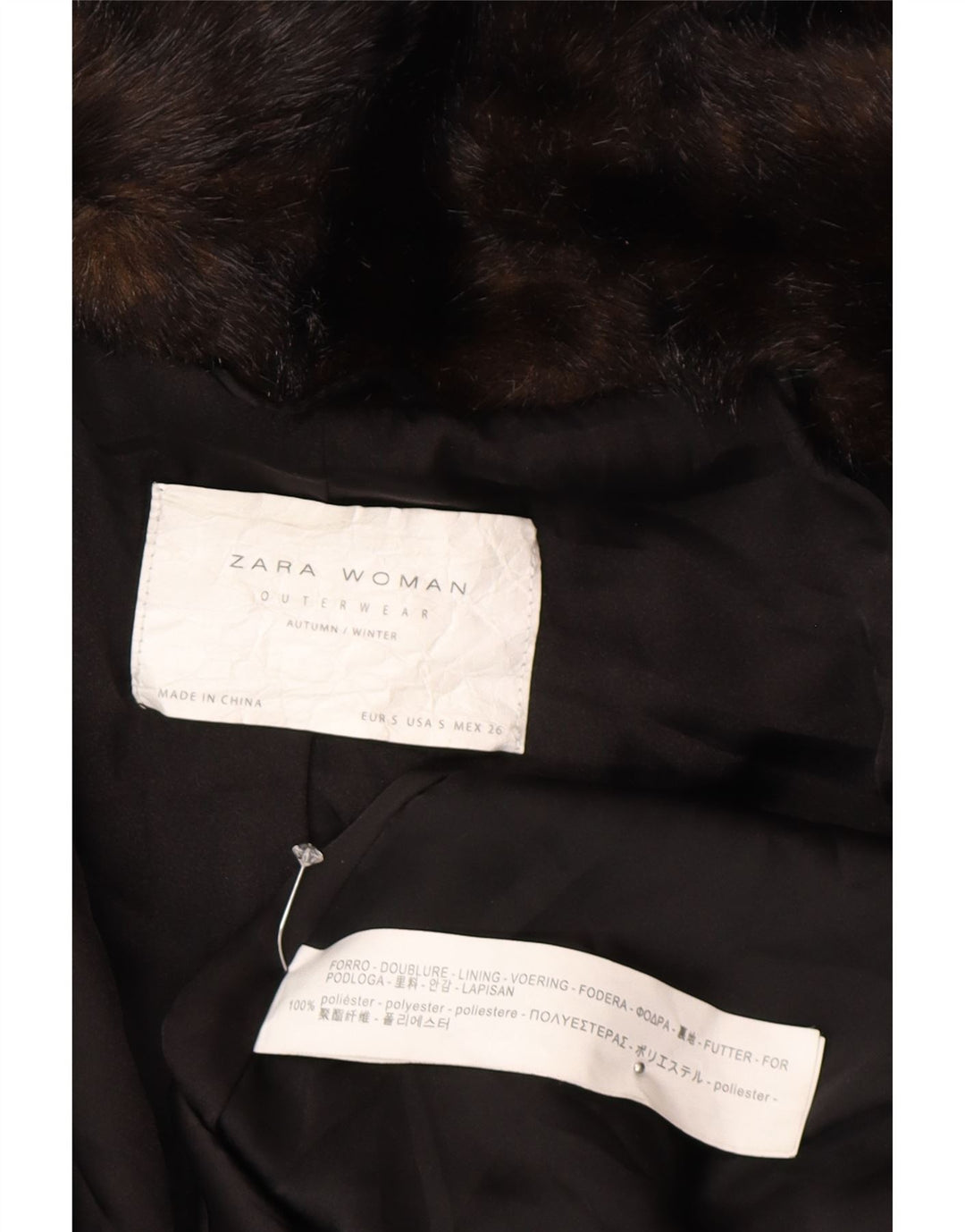 Zara Womens Faux Fur Oversized Overcoat UK 10 Small Brown Polyester Winter