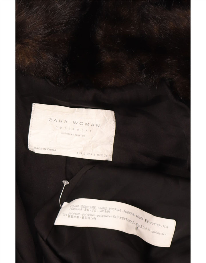 Zara Womens Faux Fur Oversized Overcoat UK 10 Small Brown Polyester Winter