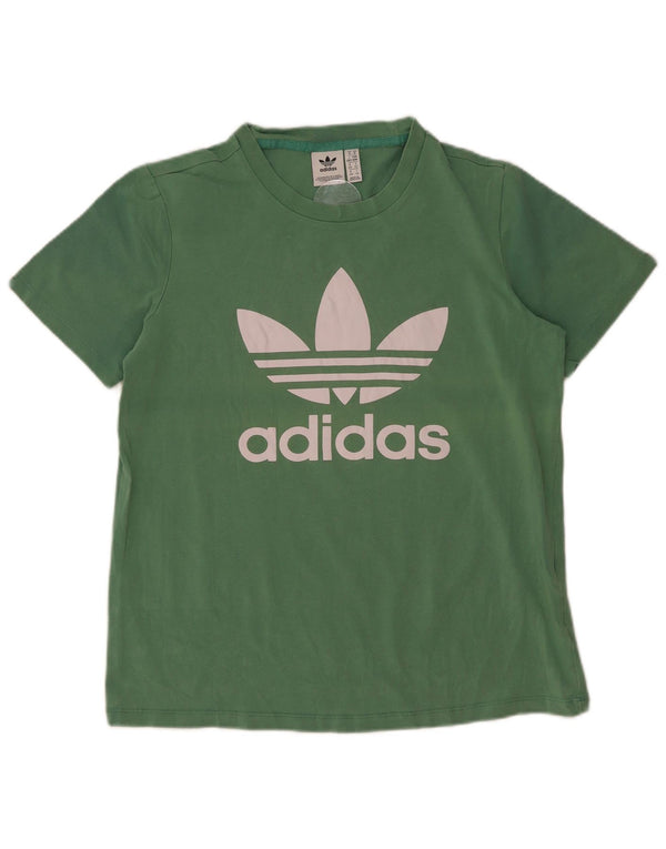 Adidas Womens Graphic T-Shirt Top UK 14 Medium Green Cotton