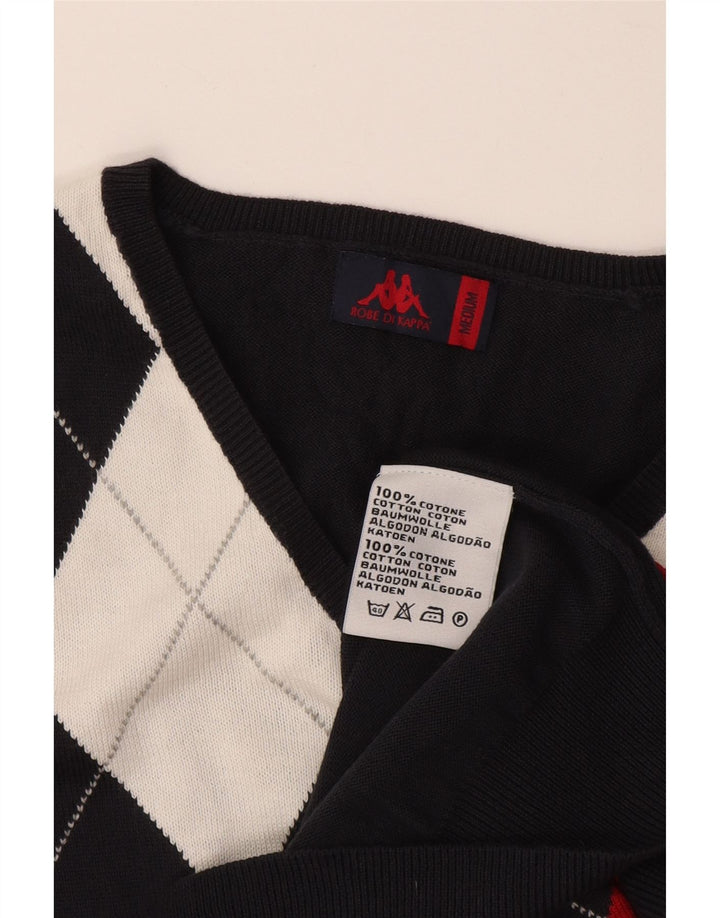 Kappa Mens Vest Tank Top UK 14 Medium Navy Blue Argyle/Diamond Cotton