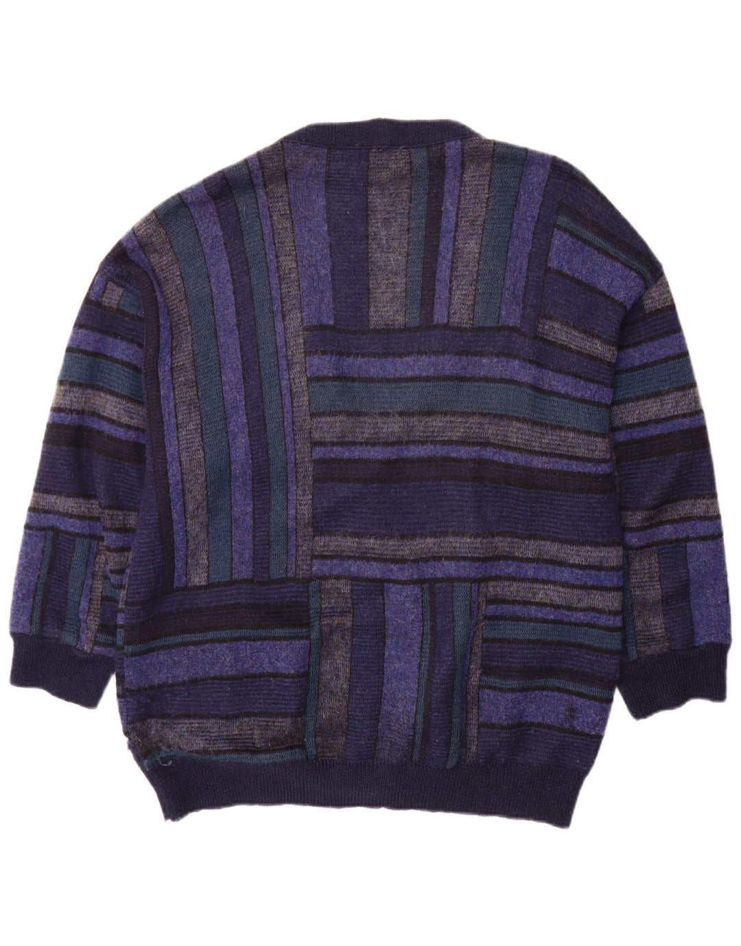 Bizzarro Mens Cardigan Sweater XL Navy Blue Striped Wool