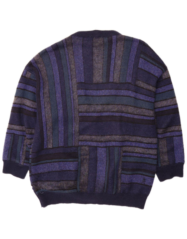 Bizzarro Mens Cardigan Sweater XL Navy Blue Striped Wool