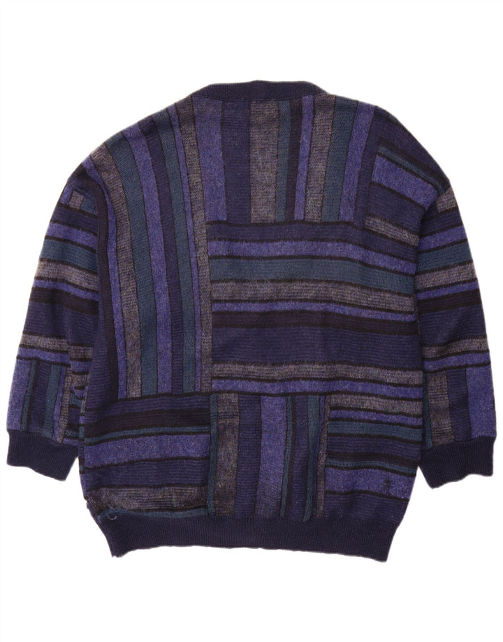 Bizzarro Mens Cardigan Sweater XL Navy Blue Striped Wool