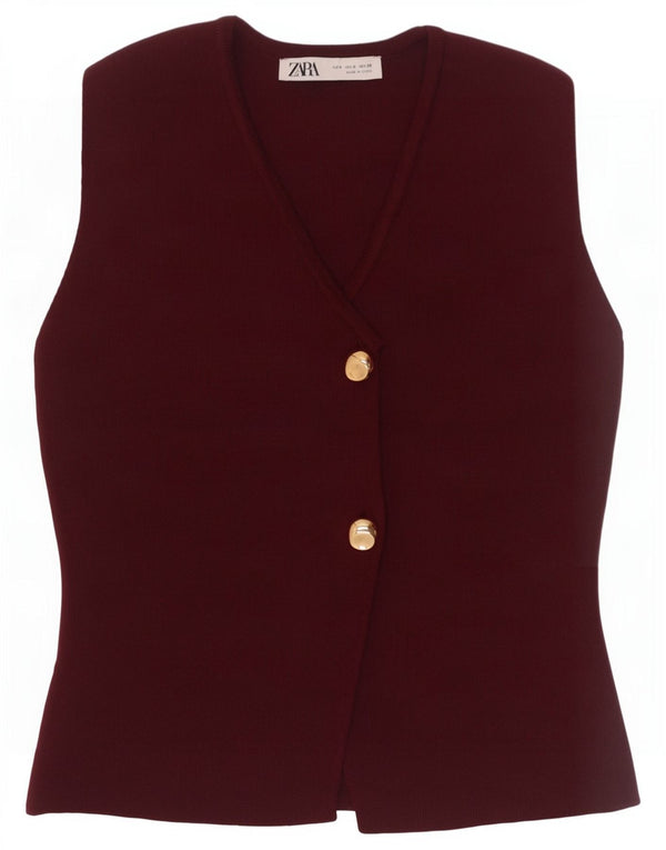 Zara Womens Knit Waistcoat UK 8 Small Burgundy