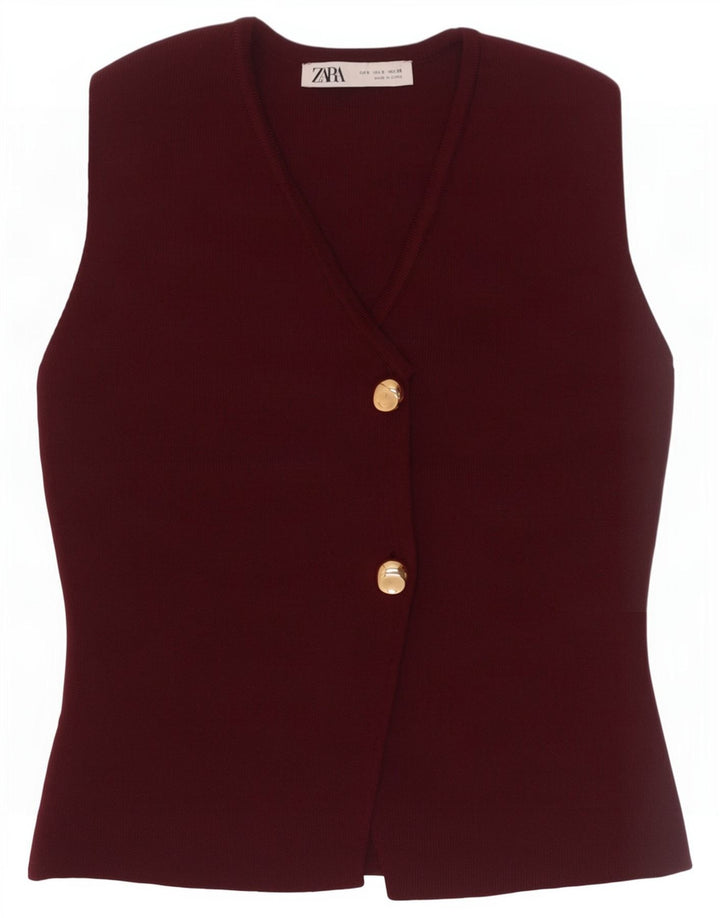 Zara Womens Knit Waistcoat UK 8 Small Burgundy