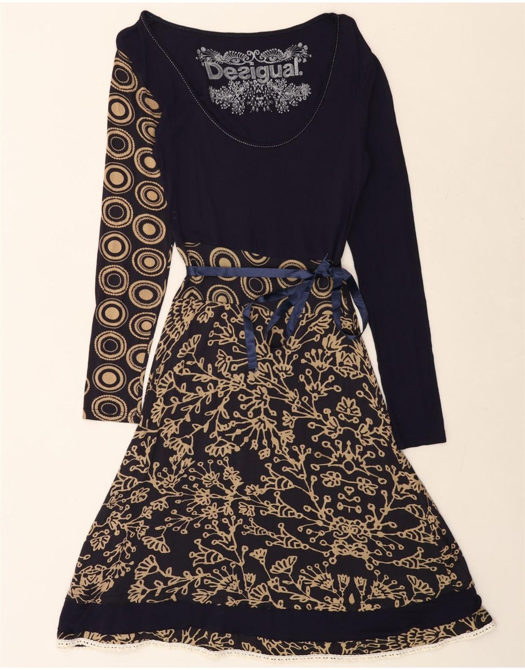 DESIGUAL Womens Graphic A-Line Dress UK 12 Medium Navy Blue Floral