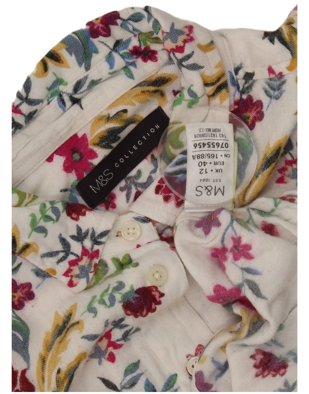 Marks & Spencer Womens Shirt UK 12 Medium White Floral Viscose