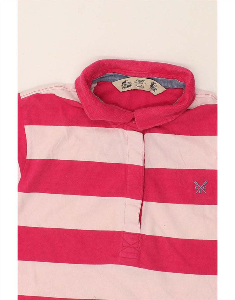 CREW CLOTHING Womens Polo Shirt UK 12 Medium Pink Striped Cotton | Vintage Crew Clothing | Thrift | Second-Hand Crew Clothing | Used Clothing | Messina Hembry 