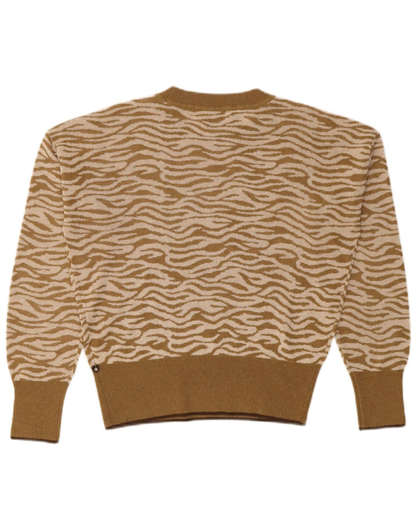Scotch & Soda Womens Crew Neck Jumper Sweater UK 6 XS Brown Animal Print