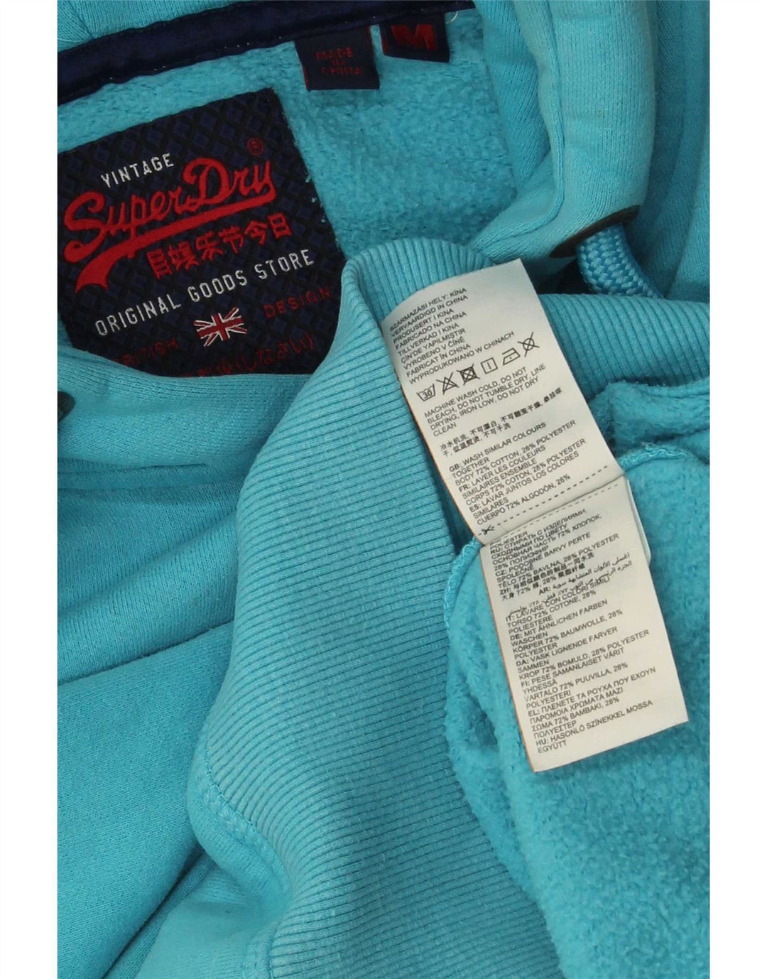 Superdry Mens Graphic Hoodie Jumper Medium Blue Cotton