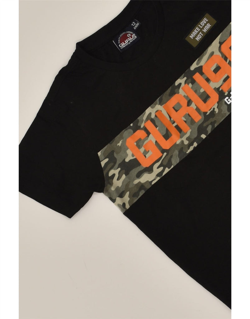 GURU Boys Graphic T-Shirt Top 11-12 Years Black Cotton | Vintage Guru | Thrift | Second-Hand Guru | Used Clothing | Messina Hembry 