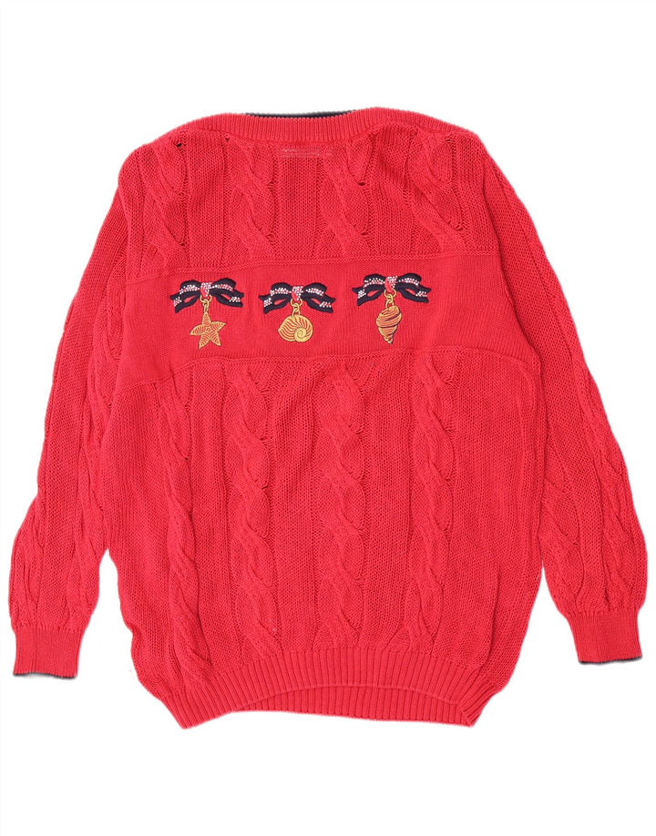 St. Germain Womens Graphic Boat Neck Jumper Sweater IT 46 Large Red Classic