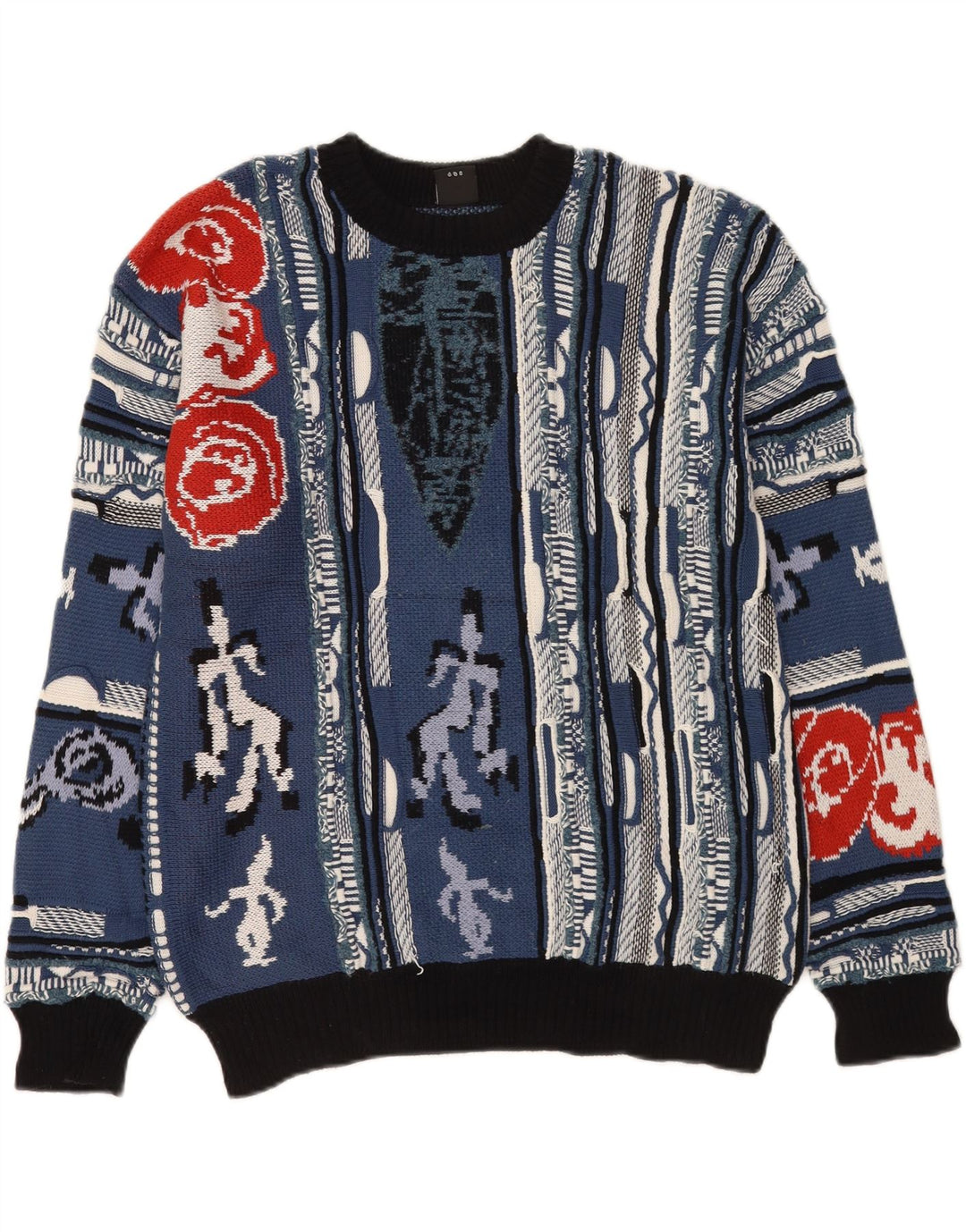 Urban Outfitters Mens Abstract Pattern Crew Neck Jumper Sweater Medium Blue