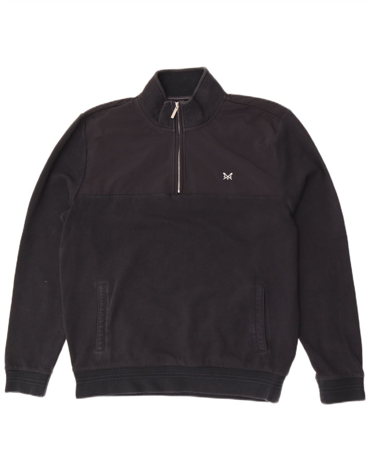 CREW CLOTHING Mens Zip Neck Sweatshirt Jumper Large Black Colourblock