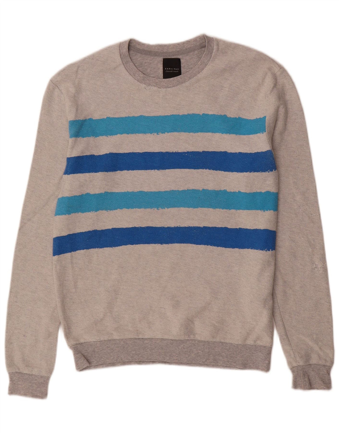 Zara Mens Sweatshirt Jumper Medium Grey Striped