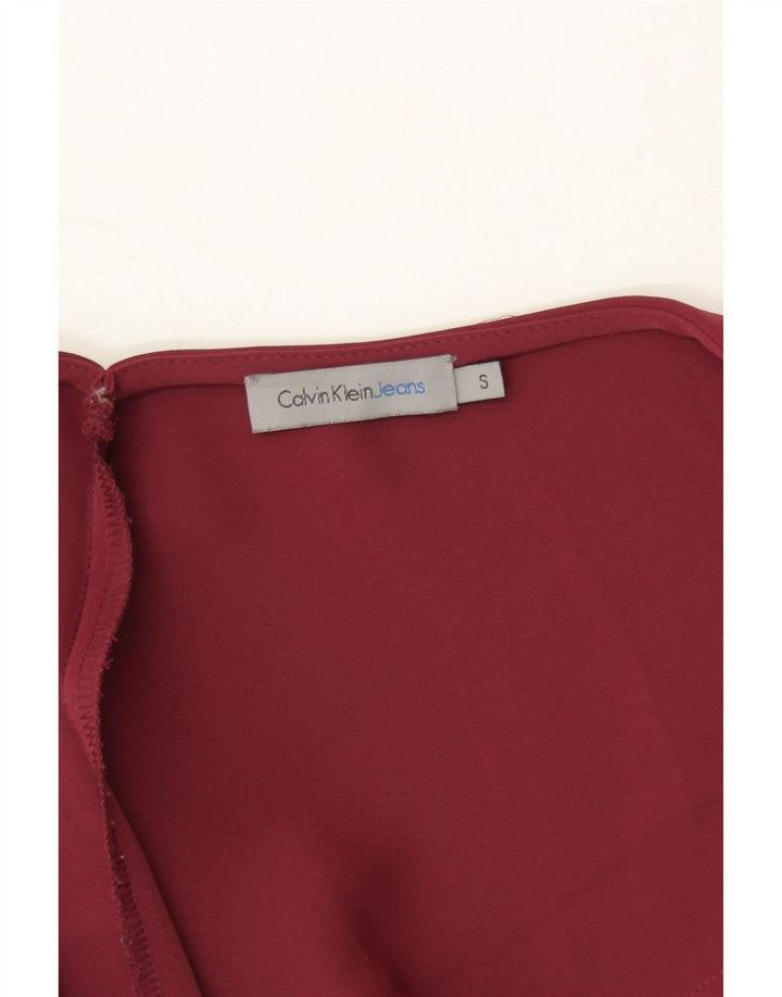 CALVIN KLEIN JEANS Womens Long Sleeve Blouse Top UK 10 Small Maroon Vintage Calvin Klein Jeans and Second-Hand Calvin Klein Jeans from Messina Hembry 