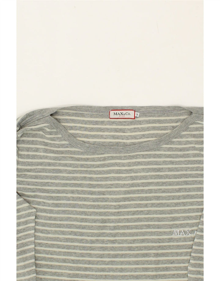 MAX & CO. Womens Top Long Sleeve UK 12 Medium Grey Striped Cotton Vintage Max & Co. and Second-Hand Max & Co. from Messina Hembry 