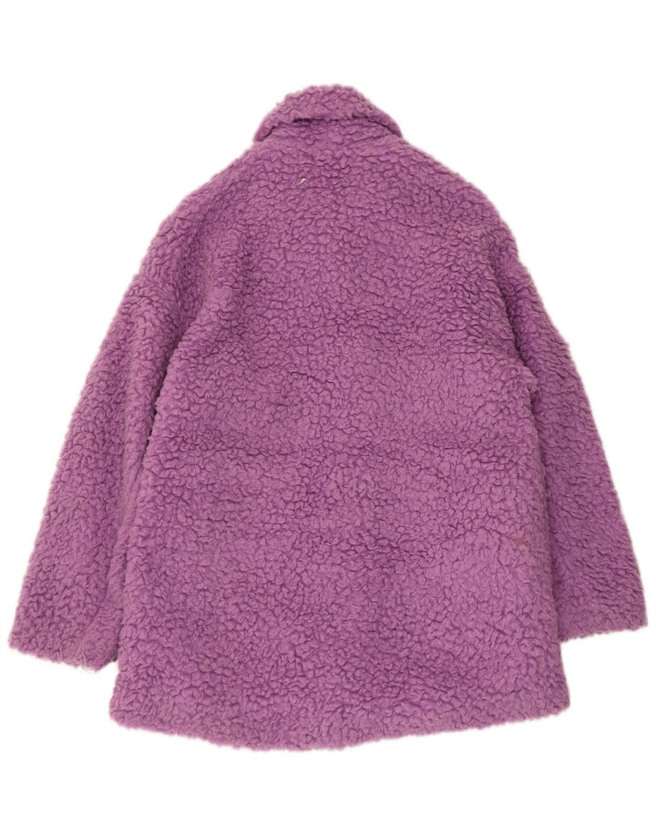 Zara Womens Teddy Bear Oversized Overcoat UK 6 XS Purple Acrylic