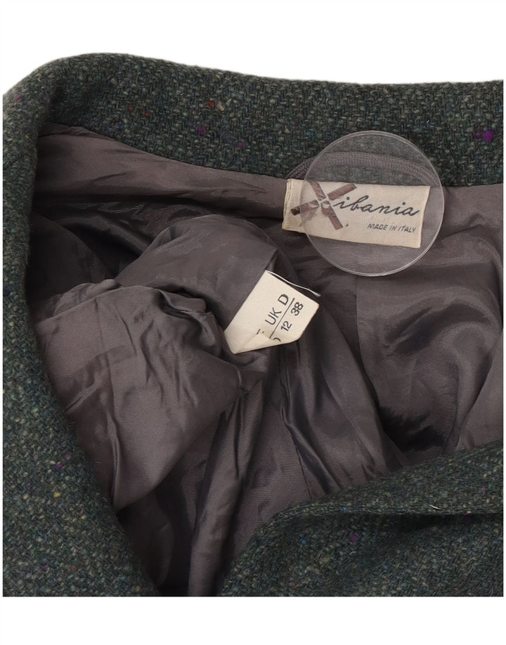 Vintage Womens Crop 4 Button Blazer Jacket UK 12 Medium Green Herringbone