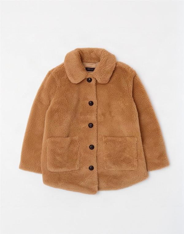 Marks & Spencer Womens Teddy Bear Overcoat UK 12 Medium Beige Polyester