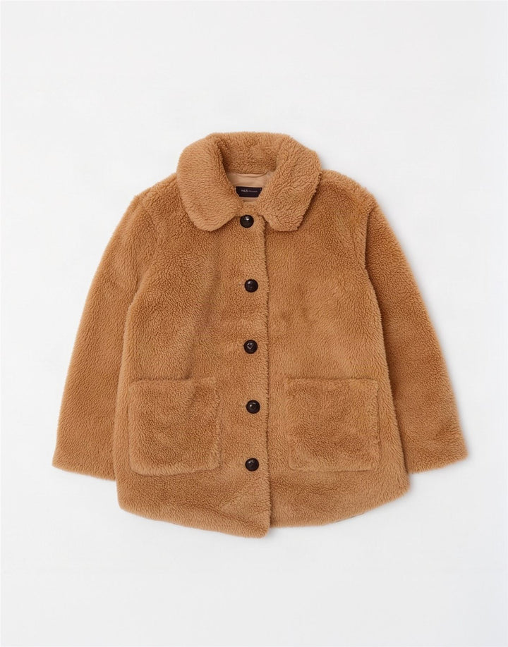 Marks & Spencer Womens Teddy Bear Overcoat UK 12 Medium Beige Polyester