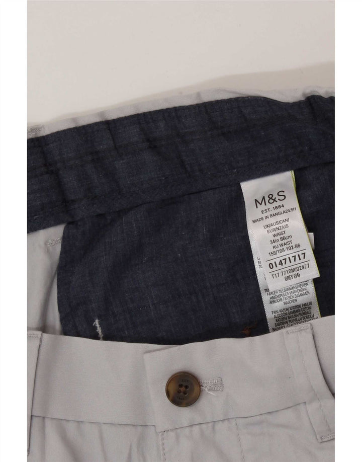 Marks & Spencer Mens Chino Shorts W34 Large  Grey Cotton