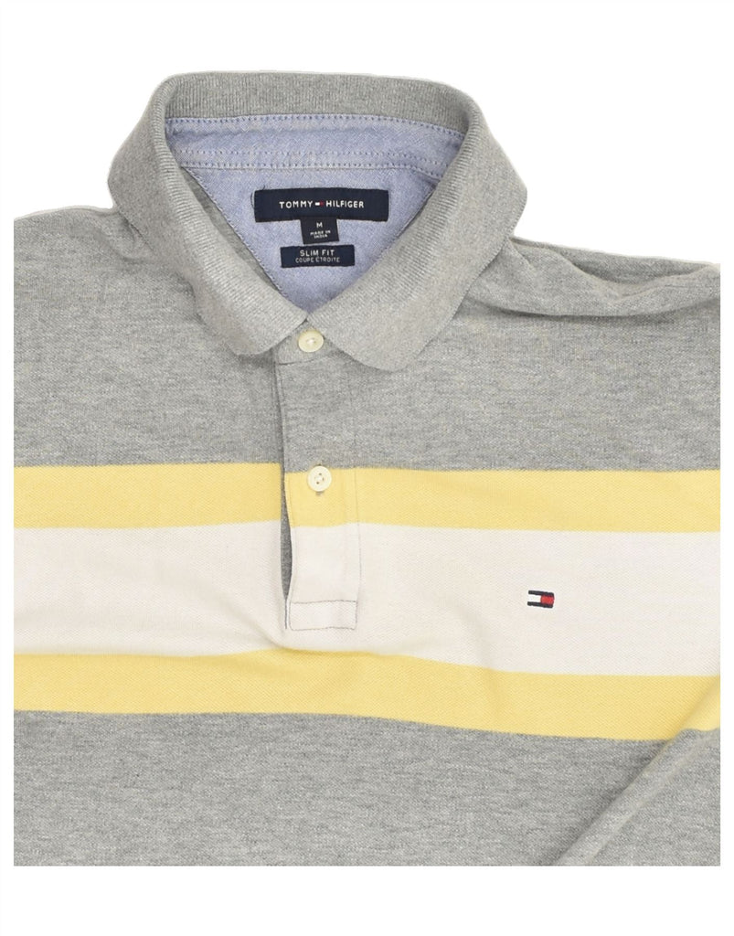 TOMMY HILFIGER Mens Slim Fit Polo Shirt Medium Grey Colourblock Cotton | Vintage Tommy Hilfiger | Thrift | Second-Hand Tommy Hilfiger | Used Clothing | Messina Hembry 