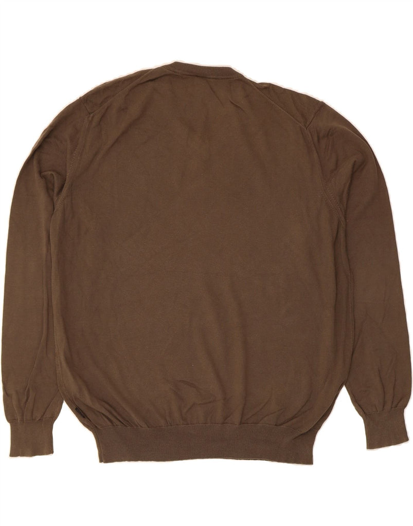 HUGO BOSS Mens V-Neck Jumper Sweater XL Brown Cotton Vintage Hugo Boss and Second-Hand Hugo Boss from Messina Hembry 