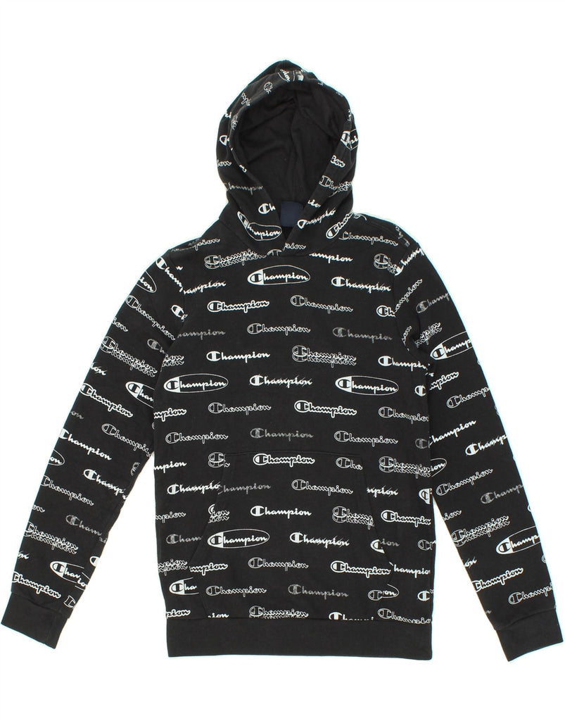 CHAMPION Boys Graphic Hoodie Jumper 13-14 Years XL Black Cotton Vintage Champion and Second-Hand Champion from Messina Hembry 