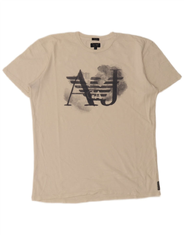 Armani Jeans Mens Regular Fit Graphic T-Shirt Top Large White