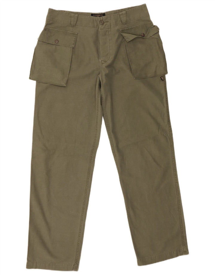 Brogden Mens Straight Cargo Trousers W33 L33 Green Cotton