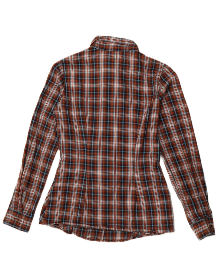 BENETTON Womens Shirt UK 10 Small Brown Check Cotton