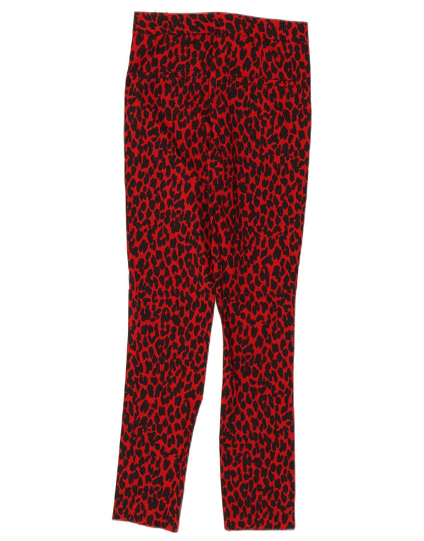 Zara Womens Slim Casual Trousers XS W24 L26 Red Animal Print Viscose