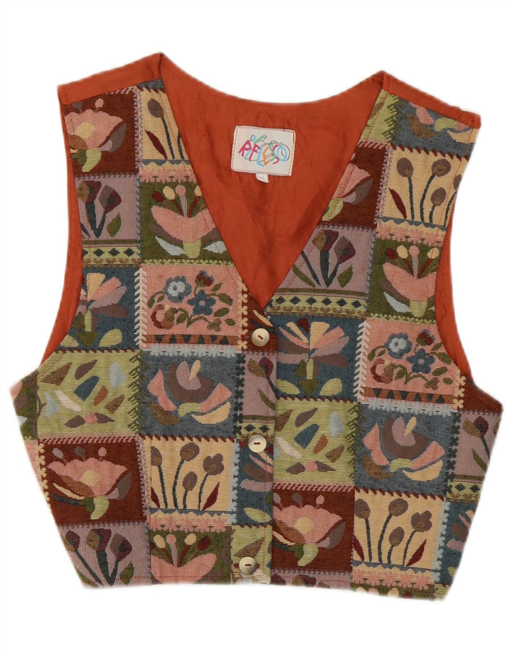 Vintage Womens Crop Waistcoat UK 18 XL Multicoloured Patchwork Acetate