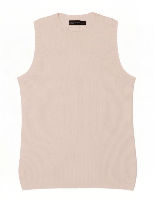 Marks & Spencer Womens Vest Top UK 12 Medium White Viscose