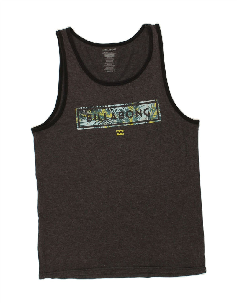 BILLABONG Mens Tailored Fit Slim Graphic Vest Top Large Grey Cotton | Vintage Billabong | Thrift | Second-Hand Billabong | Used Clothing | Messina Hembry 