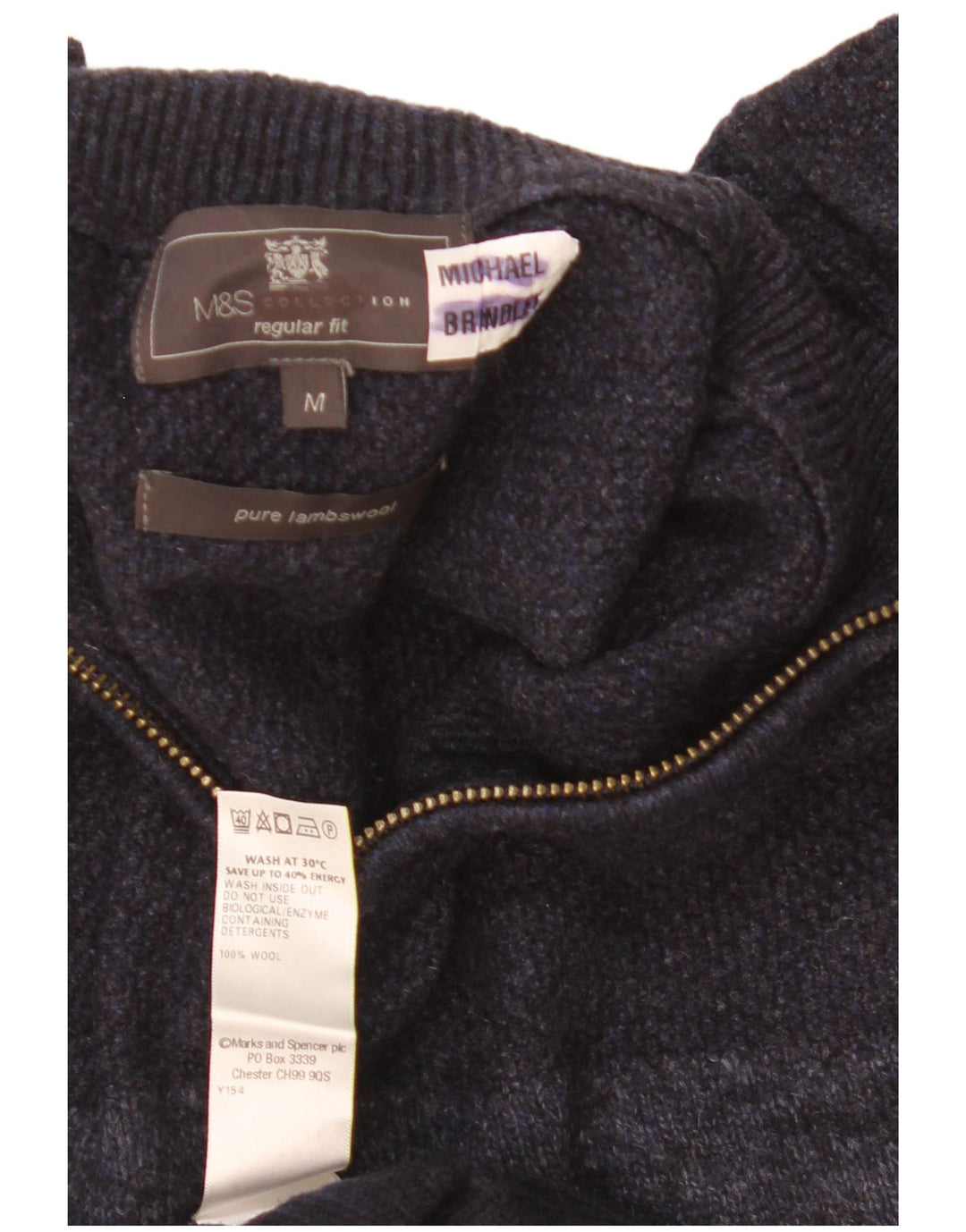 Marks & Spencer Mens Zip Neck Jumper Sweater Medium Navy Blue Colourblock