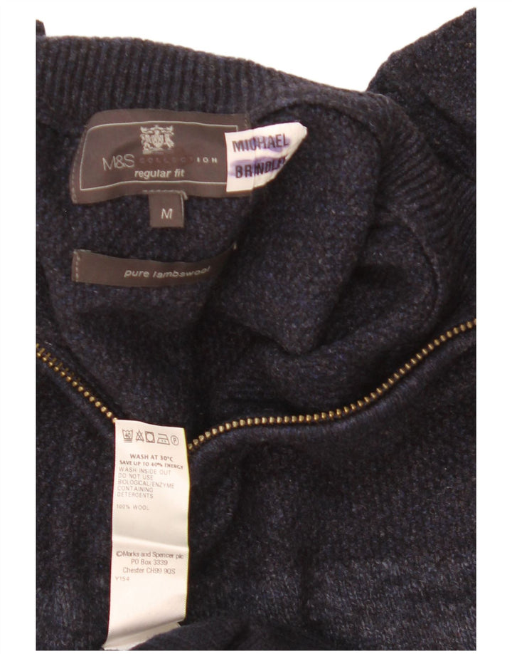 Marks & Spencer Mens Zip Neck Jumper Sweater Medium Navy Blue Colourblock
