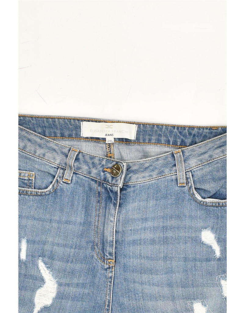 ELISABETTA FRANCHI Womens Distressed Capri Jeans W26 L20 Blue Cotton | Vintage Elisabetta Franchi | Thrift | Second-Hand Elisabetta Franchi | Used Clothing | Messina Hembry 