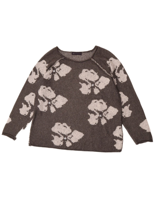 Marks & Spencer Womens Boat Neck Jumper Sweater UK 14 Large Grey Floral