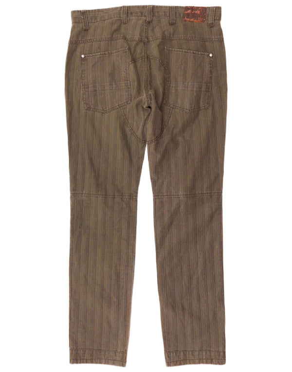 Americanino Mens Slim Casual Trousers IT 54 2XL W38 L35 Khaki Striped