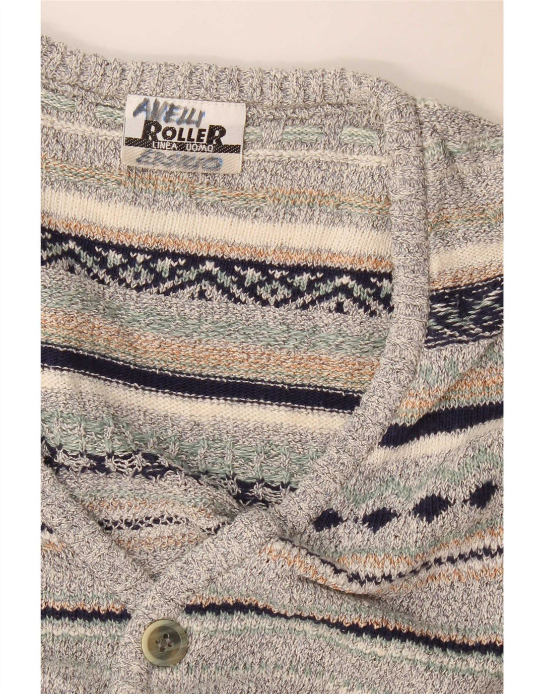 Vintage Mens Sleeveless Cardigan Sweater Medium Grey Striped Linen