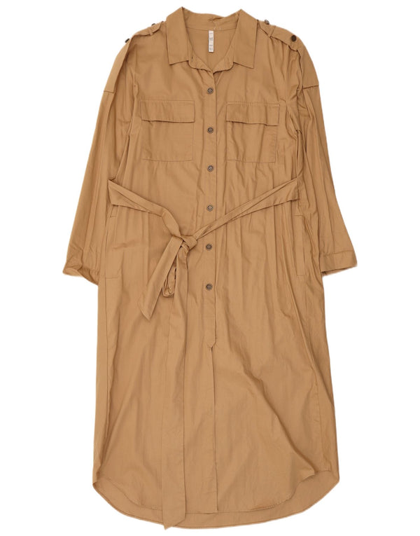 Zara Womens Trafaluc Military Shirt Dress UK 14 Medium Beige Cotton