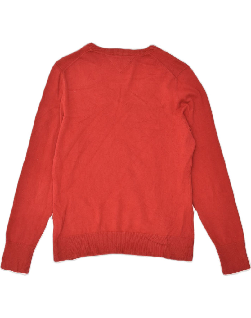 TOMMY HILFIGER Womens V-Neck Jumper Sweater XL Red Cotton | Vintage Tommy Hilfiger | Thrift | Second-Hand Tommy Hilfiger | Used Clothing | Messina Hembry 