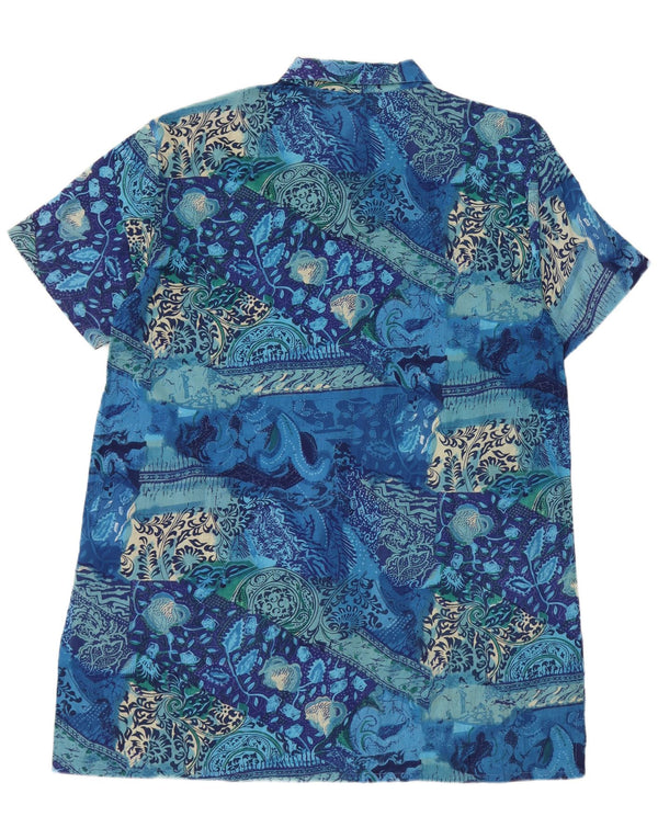 Vintage Womens Graphic Short Sleeves Shirt Dress IT 56 4XL Blue Floral