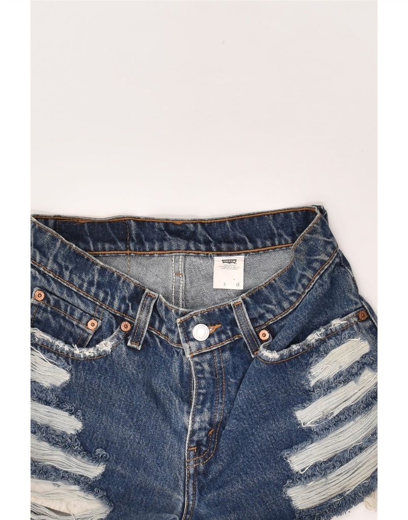 LEVI'S Womens Distressed Denim Shorts US 3 Small W27 Blue Cotton | Vintage Levi's | Thrift | Second-Hand Levi's | Used Clothing | Messina Hembry 