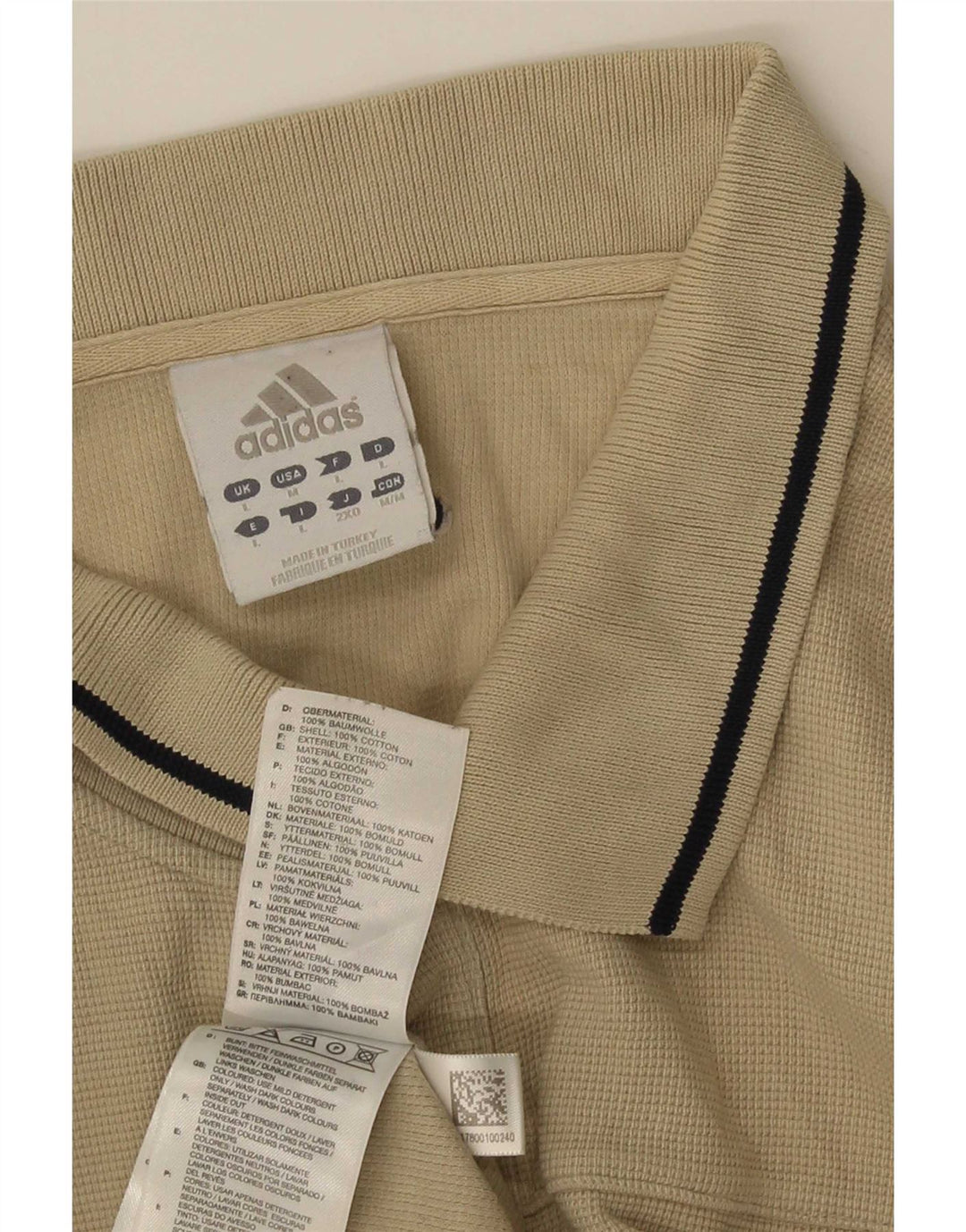 Adidas Mens Polo Shirt Large Beige Striped Cotton