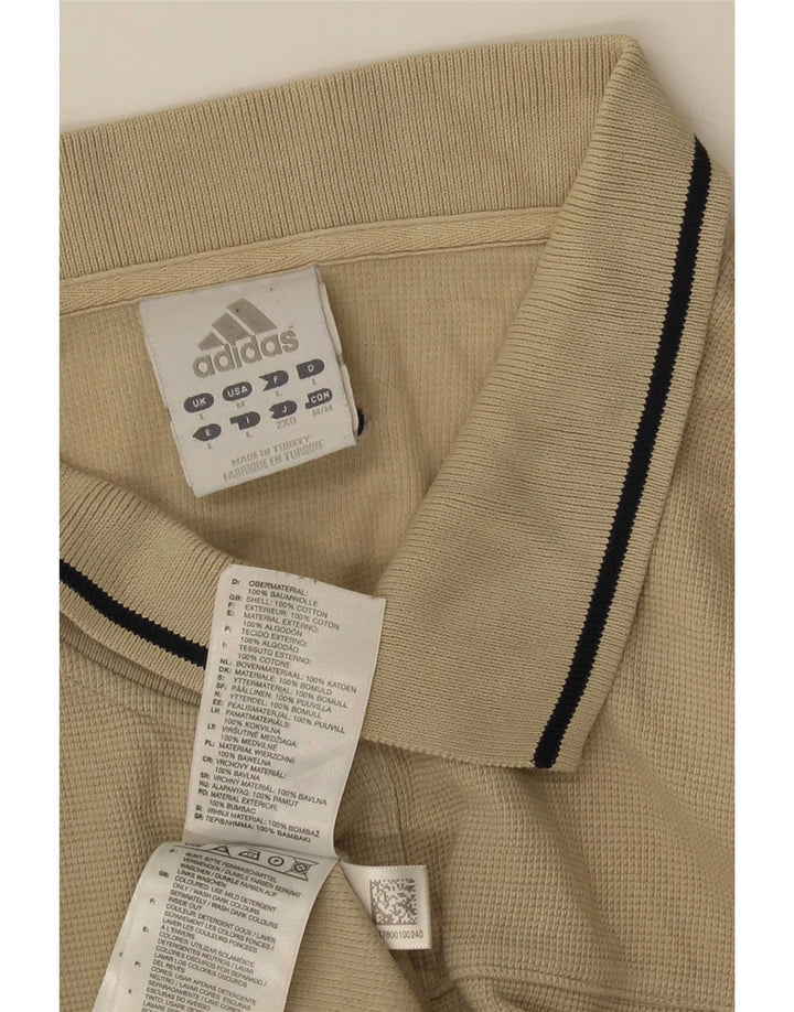 Adidas Mens Polo Shirt Large Beige Striped Cotton