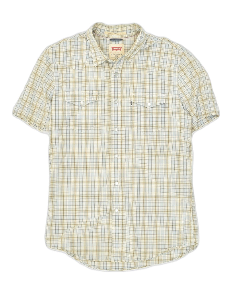 LEVI'S Mens Slim Fit Short Sleeve Shirt Small Beige Check Cotton | Vintage Levi's | Thrift | Second-Hand Levi's | Used Clothing | Messina Hembry 